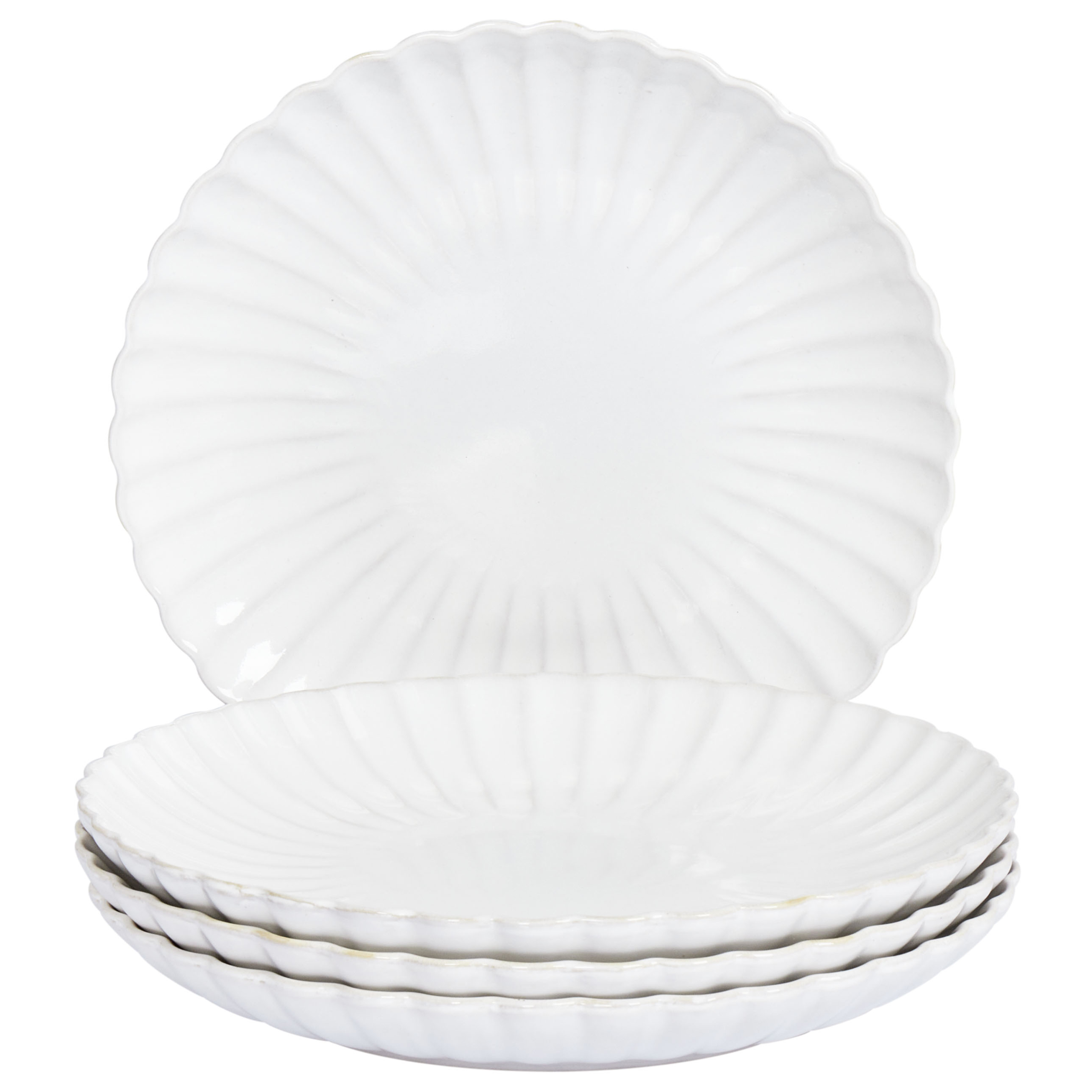 Set med 4 middagstallrikar NETTLE Stengods Vit 26 cm