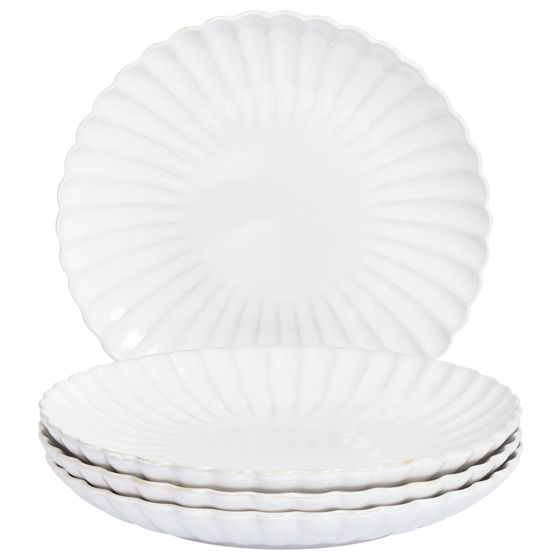 Set med 4 middagstallrikar NETTLE Stengods Vit 26 cm
