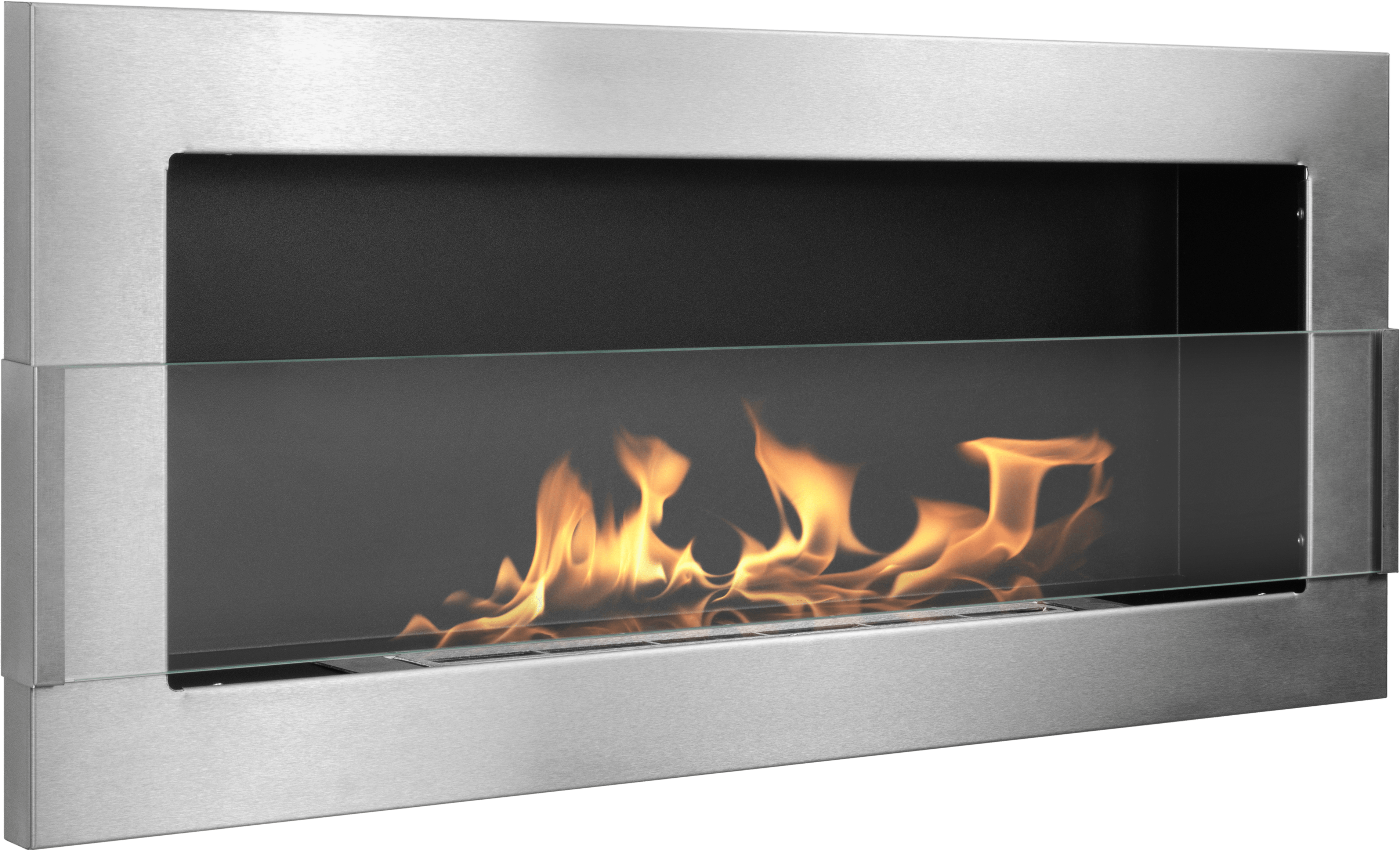 bioetanolkamin väggmonterad 900 × 400 med säkerhetsglas – rostfritt stål (Inox)