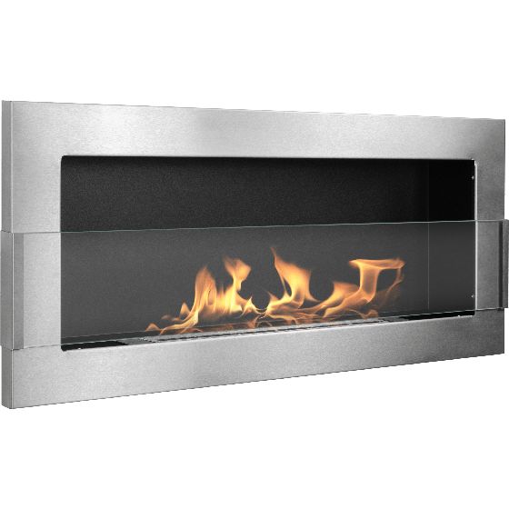 bioetanolkamin väggmonterad 900 × 400 med säkerhetsglas – rostfritt stål (Inox)