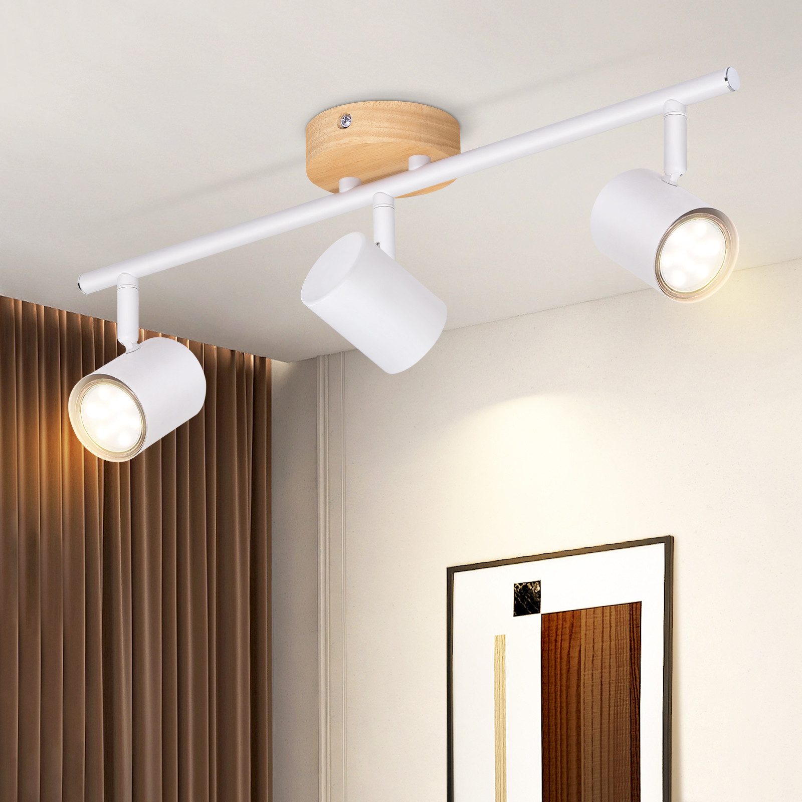 NETTLIFE LED - taklampa med 3 lågor - vit taklampa GU10 vridbar spotlight i trä utan lampa
