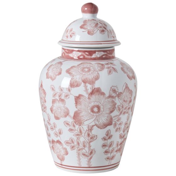 Vas med lock MOGUER 36 cm Porslin Röd/ vit