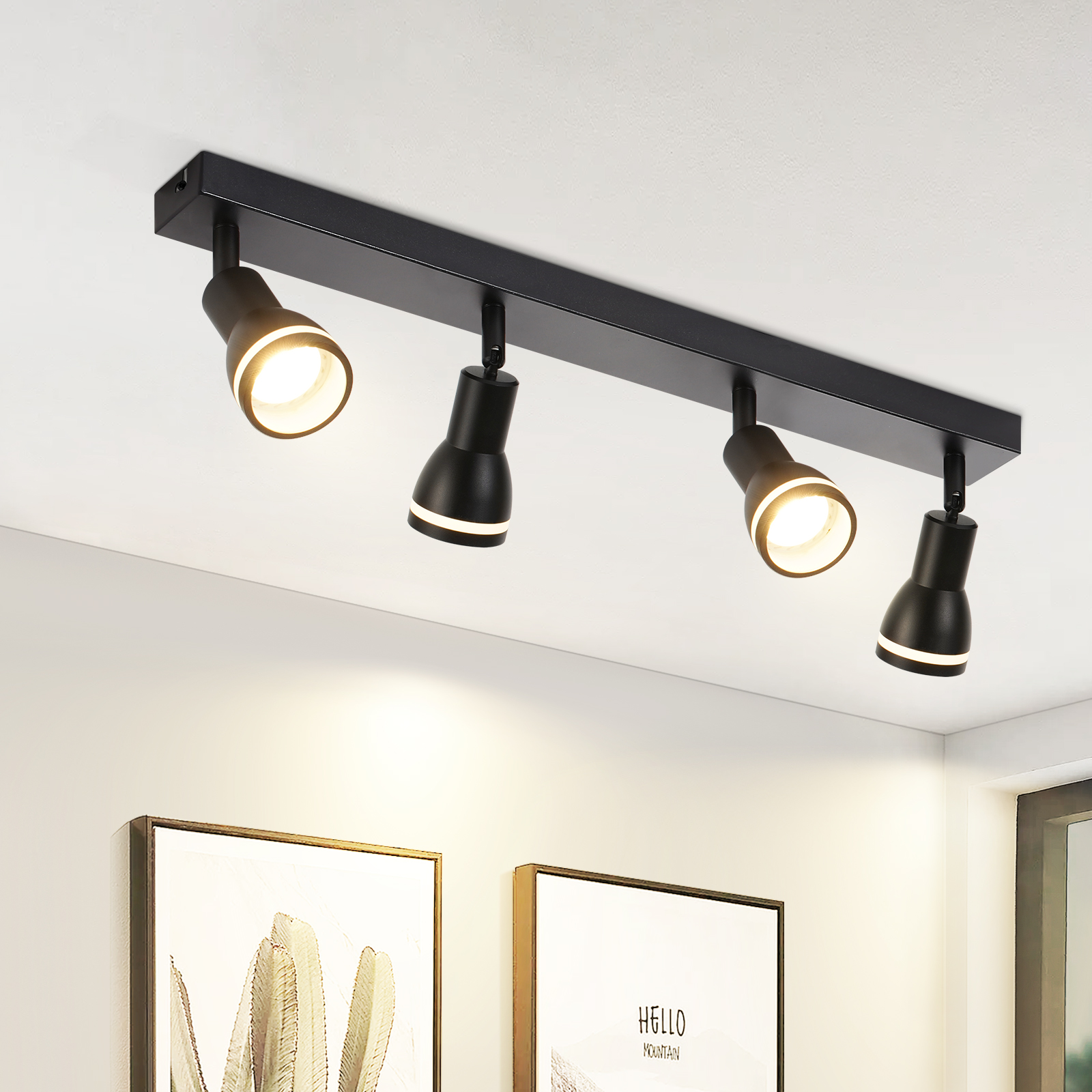 NETTLIFE Taklampa 4 Spots Svart: Metalltaklampa GU10 Inomhus Roterbar Spot Utan Glödlampor