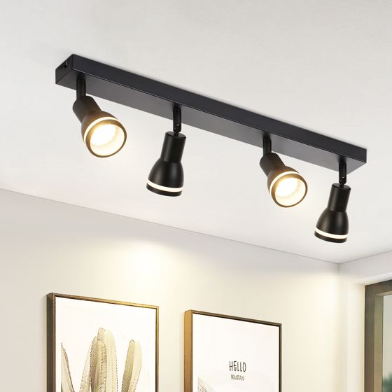NETTLIFE Taklampa 4 Spots Svart: Metalltaklampa GU10 Inomhus Roterbar Spot Utan Glödlampor