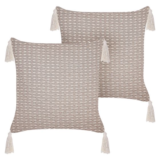 Set med 2 prydnadskuddar HAKONE 42 x 42 cm Taupe Geometriskt tryck