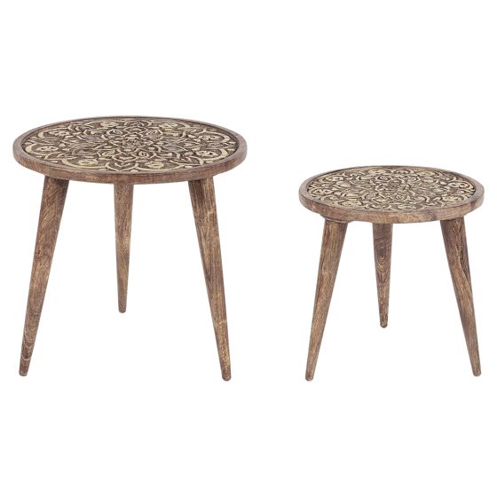 Set med 2 sidobord RANJA Mangoträ Brun