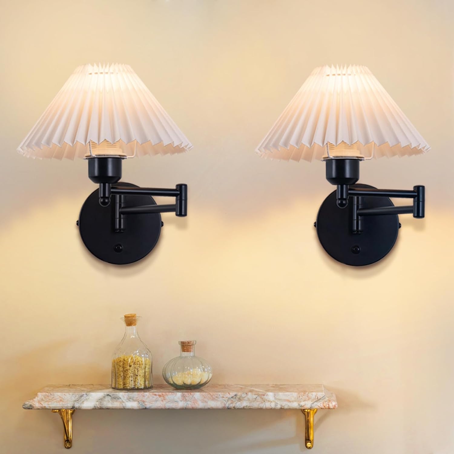 NETTLIFE 2-pack Vintage - Vägglampa för inomhusbruk: E27, Retro - Lampskärm, Justerbar, Vägglampa, 40W MAX Vit, Utan, Glödlampa