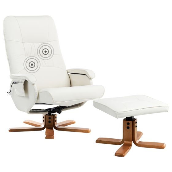 Massagestol RELAXPRO med fotpall Konstläder Off-White