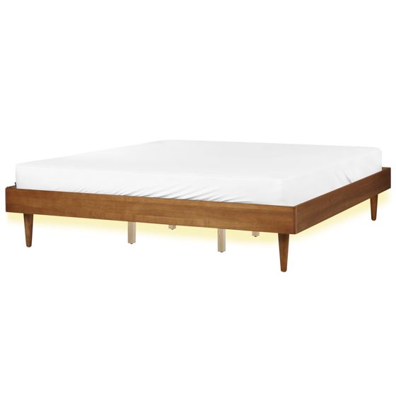 Säng med LED-belysning TOUCY 180 x 200 cm Brun askfanér