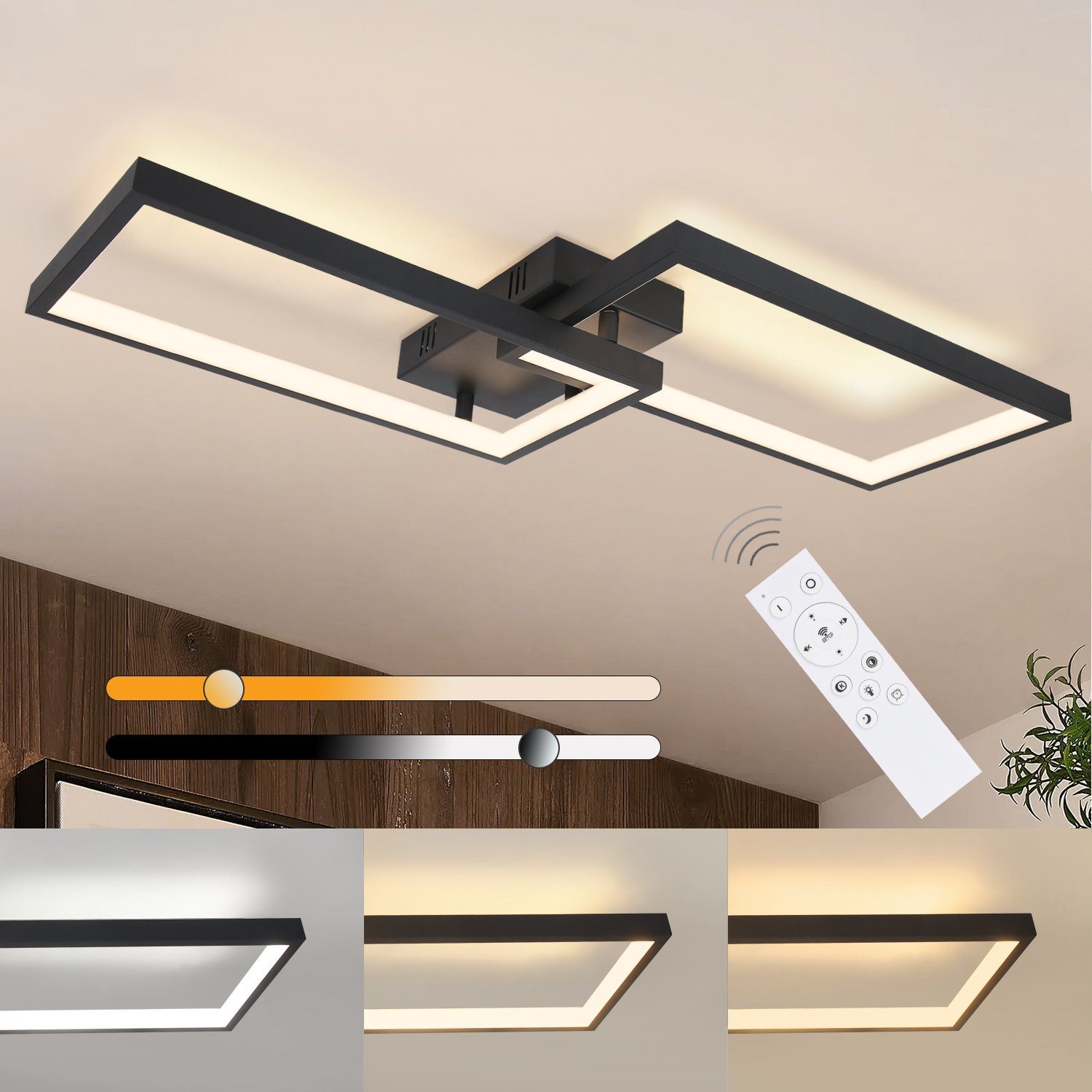 NETTLIFE dimbar, LED-taklampa med fjärrkontroll, 40W, metall, modern, sovrum, kökslampa