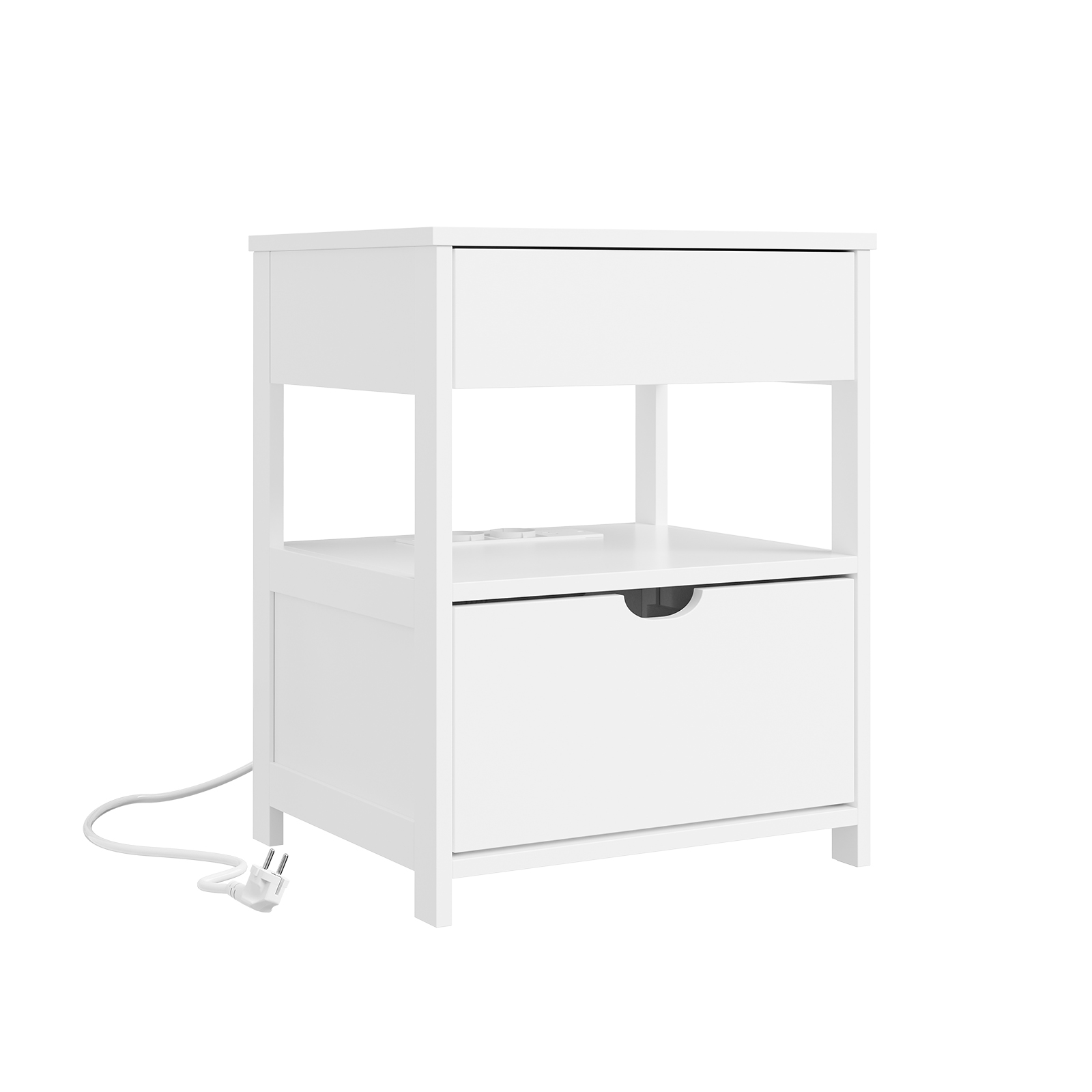 Nattduksbord med laddningsfunktion vit 45x38x55.5 cm FRG258-II-E-W