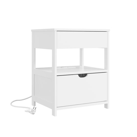 Nattduksbord med laddningsfunktion vit 45x38x55.5 cm FRG258-II-E-W
