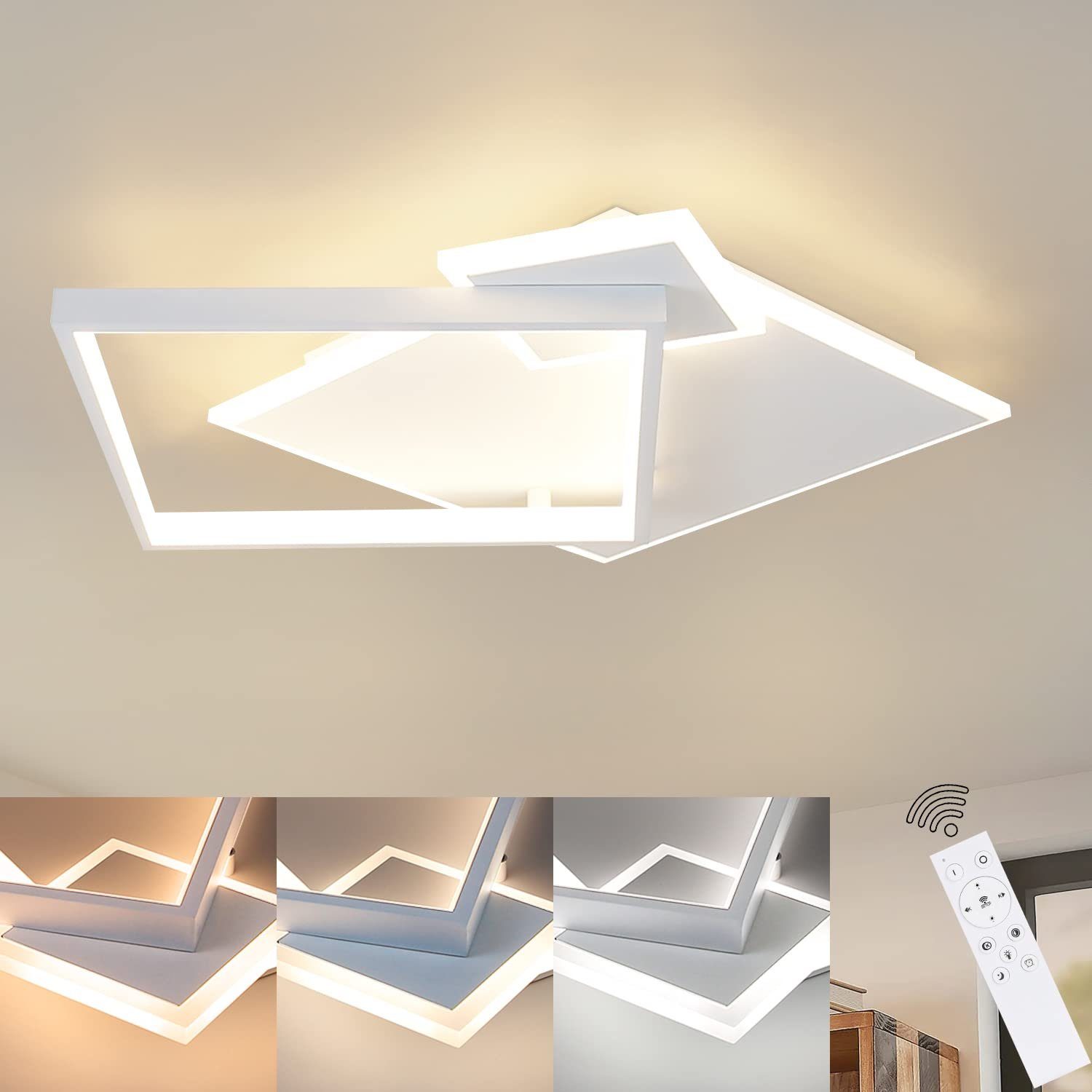 NETTLIFE LED - taklampa, för vardagsrum, dimbar, lampa, 50W, modern, design Fjärrkontroll, metall, matsal Kök, sovrum