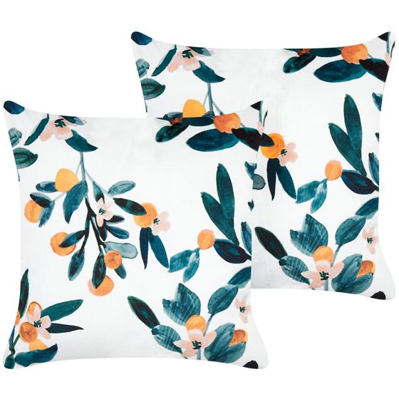 Set med 2 prydnadskuddar KNAUTIA 45 x 45 cm Sammet Flerfärgad Växtmotiv