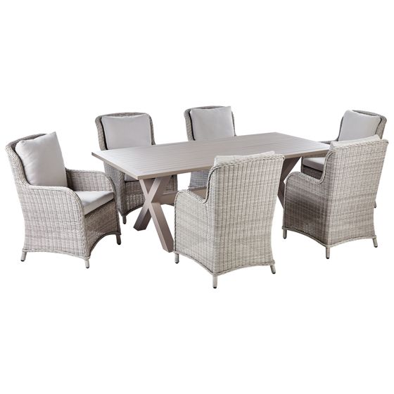 Trädgårdsmatgrupp 6-sits CASCAIS med kuddar Konstrotting Beige
