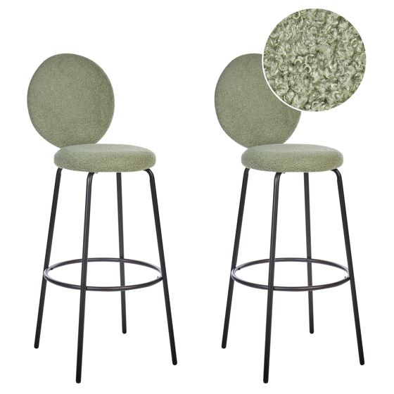 Set med 2 barstolar EMERY Bouclé Ljusgrön