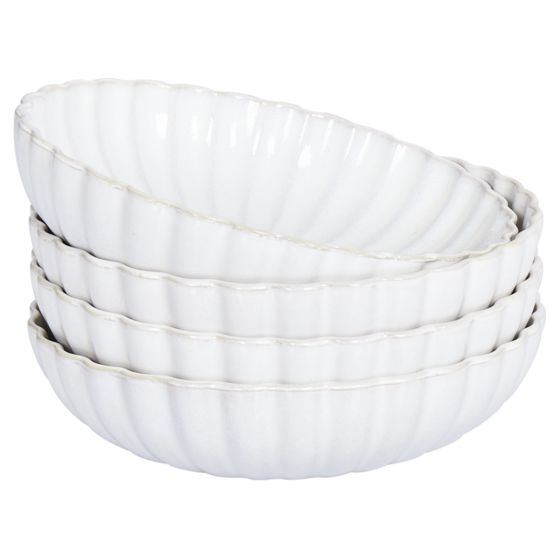 Set med 4 djupa tallrikar NETTLE Stengods Off-White 20 cm