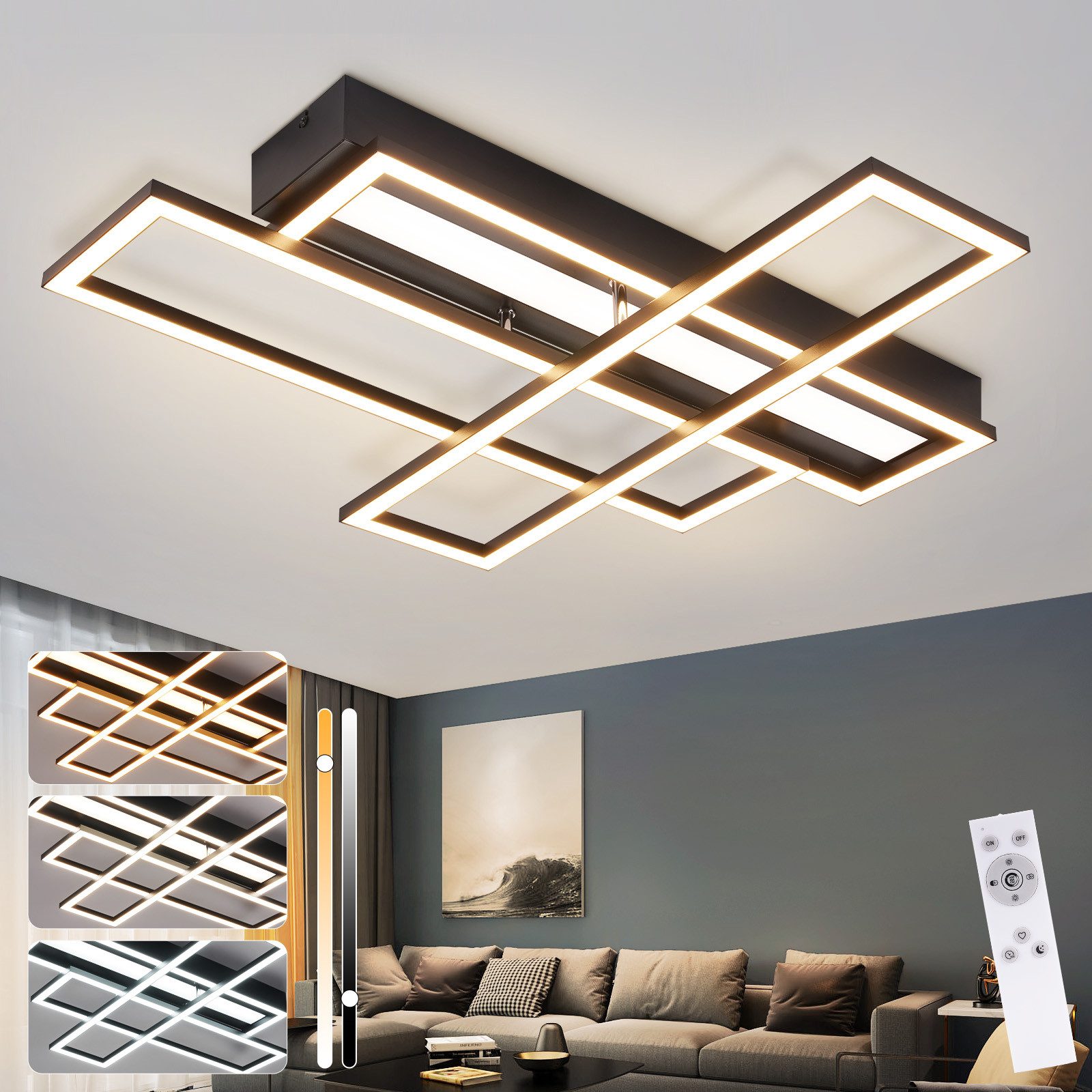 NETTLIFE LED - taklampa för vardagsrummet, svart, rektangulär, dimbar, modern design