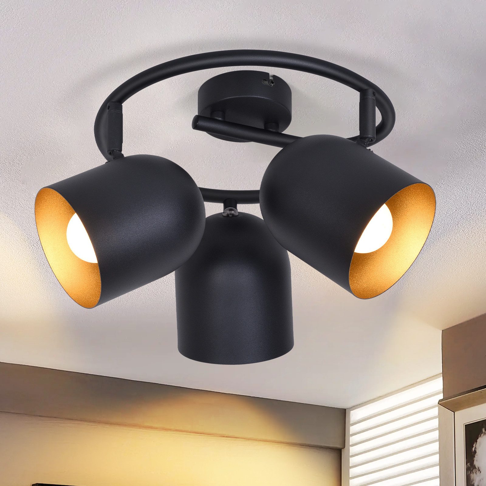 NETTLIFE Taklampa E14 svartguld takspotlight för hall industriell stil vintage-stil justerbar utan glödlampa 350° justerbar