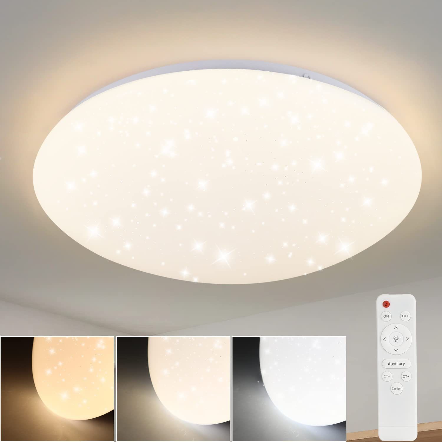 NETTLIFE LED - taklampa, stjärnhimmel för sovrummet, dimbar lampa med fjärrkontroll 37W, barnrumslampa, 28cm för vardagsrummet