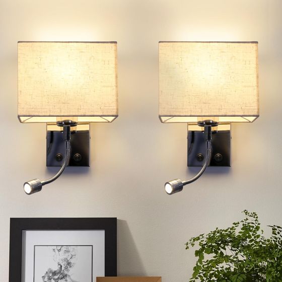 NETTLIFE 2 LED-vägglampset för inomhus-/sovrumsvägglampa vardagsrum sänglampa tyg med flexibel läsarm E27