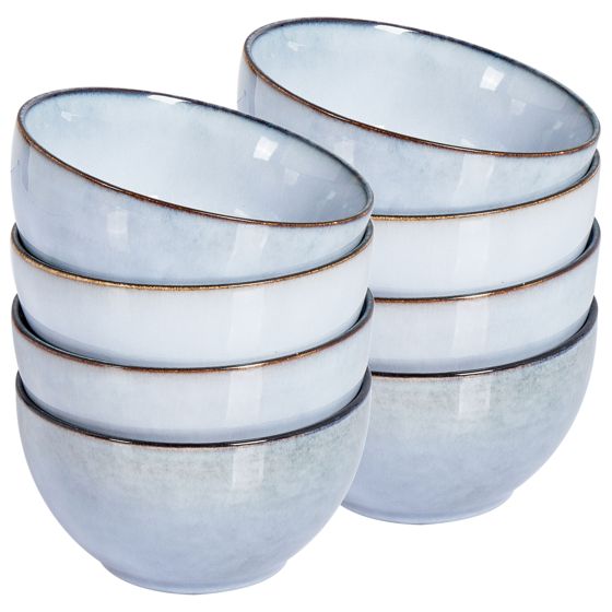 Set med 8 skålar JUNIPER Stengods Ljusblå 14 cm