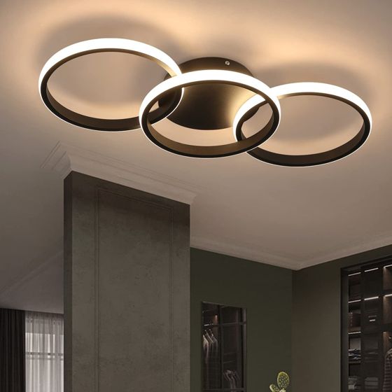 NETTLIFE modern svart LED-taklampa, rund med varmvit 36W kökslampa för vardagsrum, matsal, sovrum