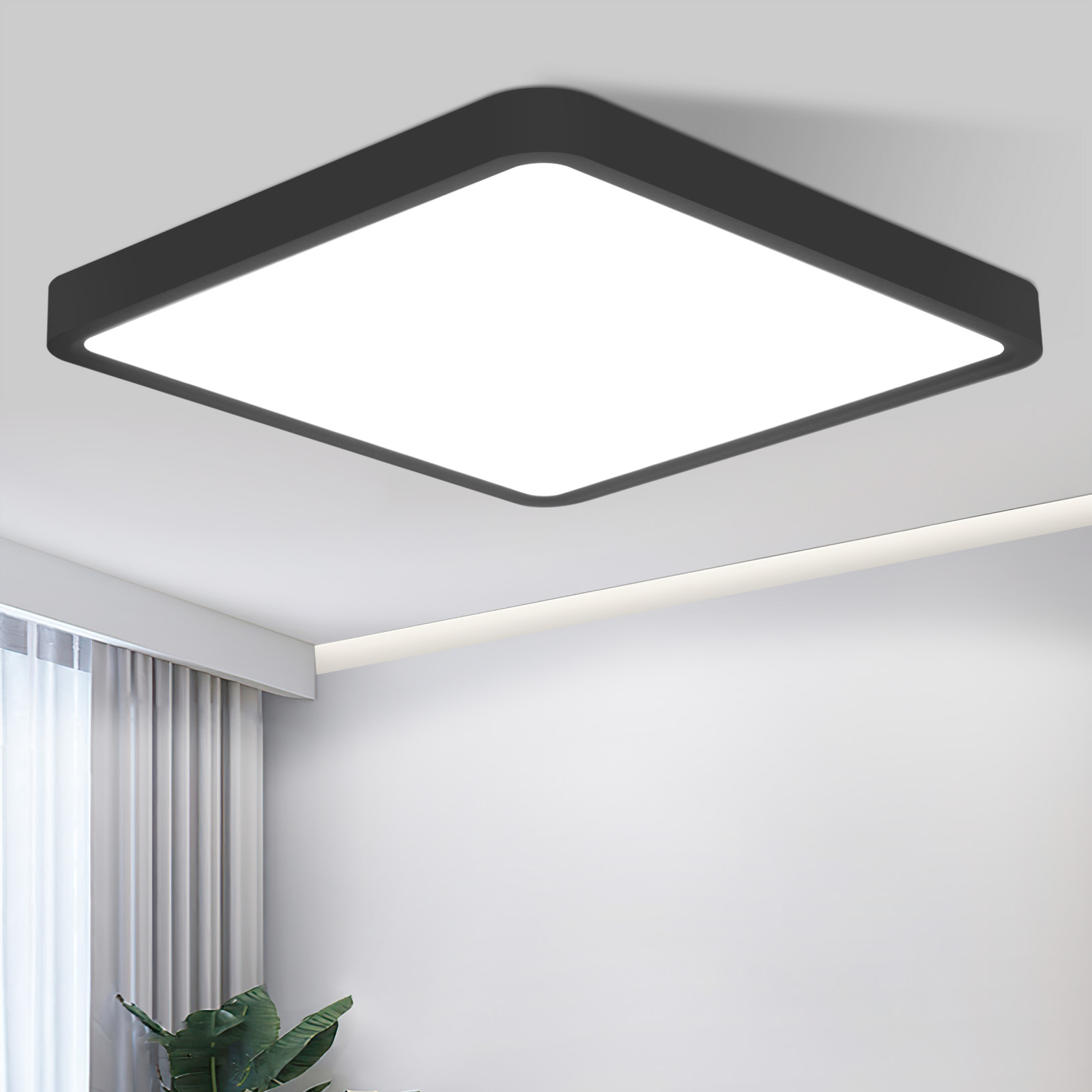 NETTLIFE platt, LED-taklampa, 23 cm, 6500K, 18 W, fyrkantig, sovrum, svart, integrerad LED, permanent