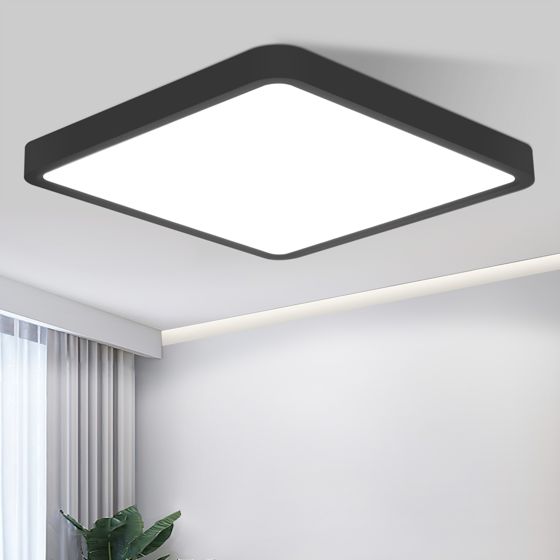 NETTLIFE platt, LED-taklampa, 23 cm, 6500K, 18 W, fyrkantig, sovrum, svart, integrerad LED, permanent