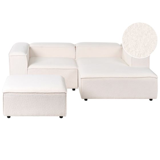 Modulär hörnsoffa 2-sits ARDAL med fotpall Bouclé Off-White Vänstervänd