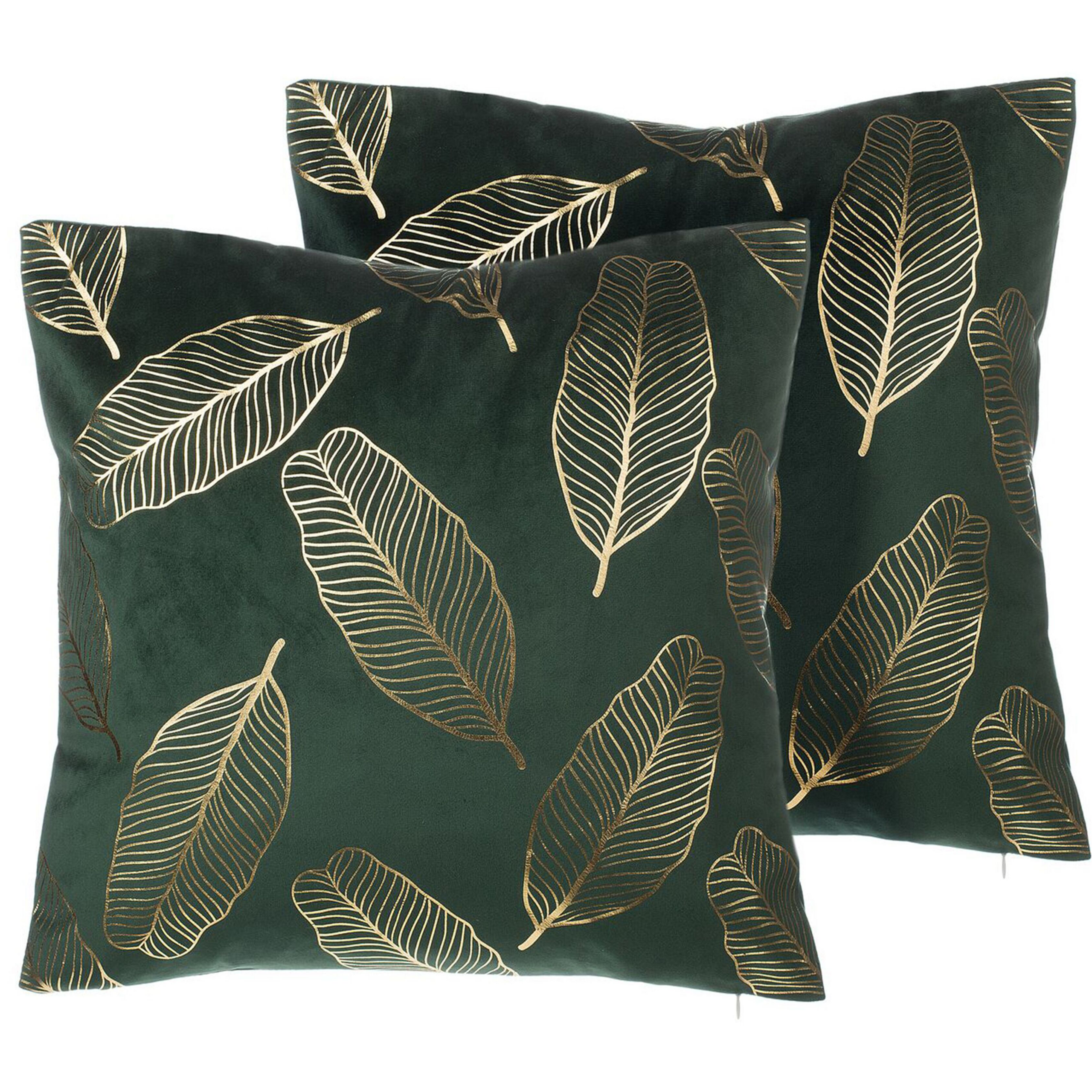 Set med 2 prydnadskuddar FREESIA 45 x 45 cm Sammet Mörkgrön Växtmotiv