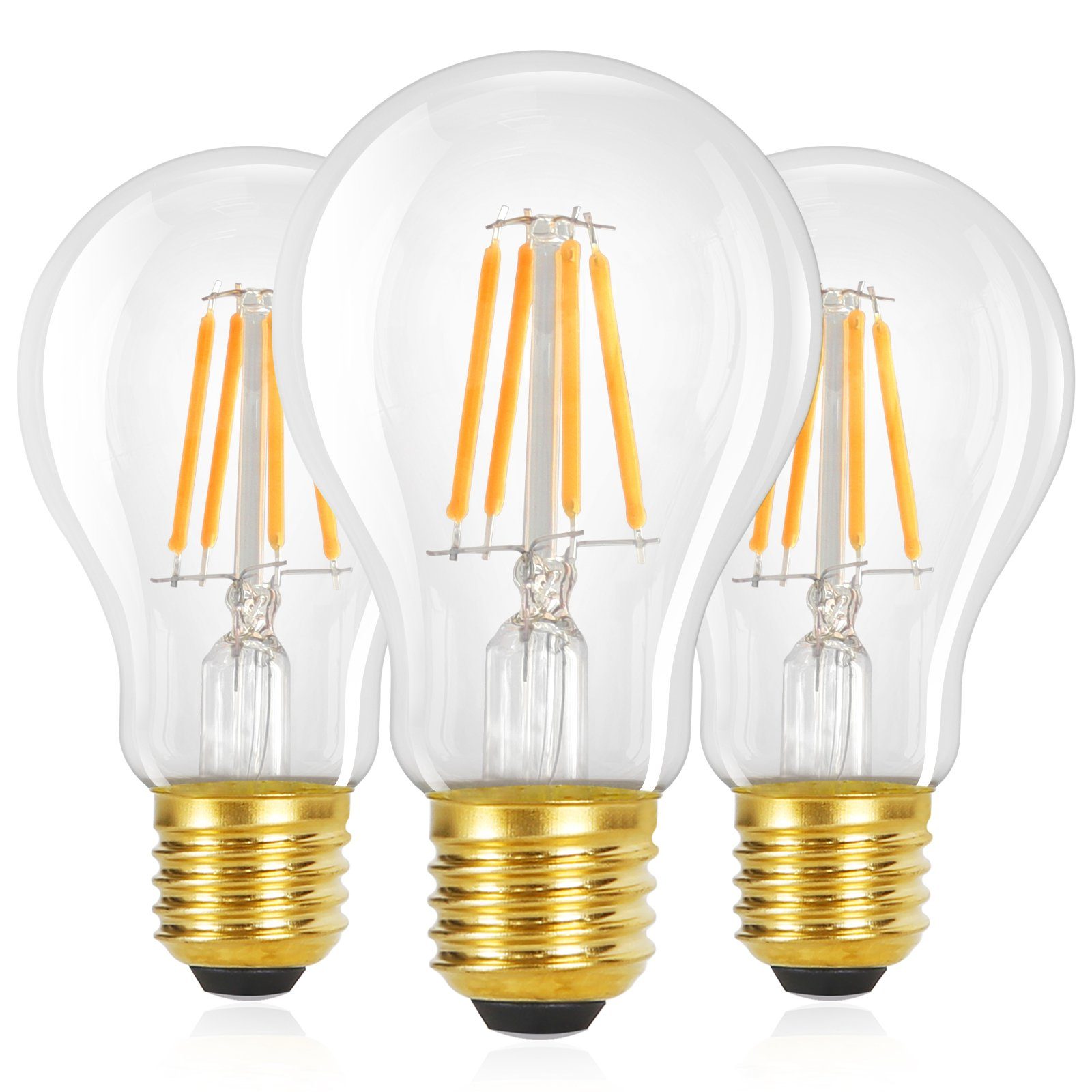 NETTLIFE 3 st E27 LED-lampor, Vintage A60 Edison 4W 2700K varmvit, retro glödtråd, energibesparande, dimbar