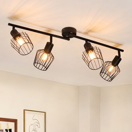 NETTLIFE 4 E14 - takspotlight - metall, 350° roterbar industriell halllampa, vägglampa för hall och vardagsrum, svart