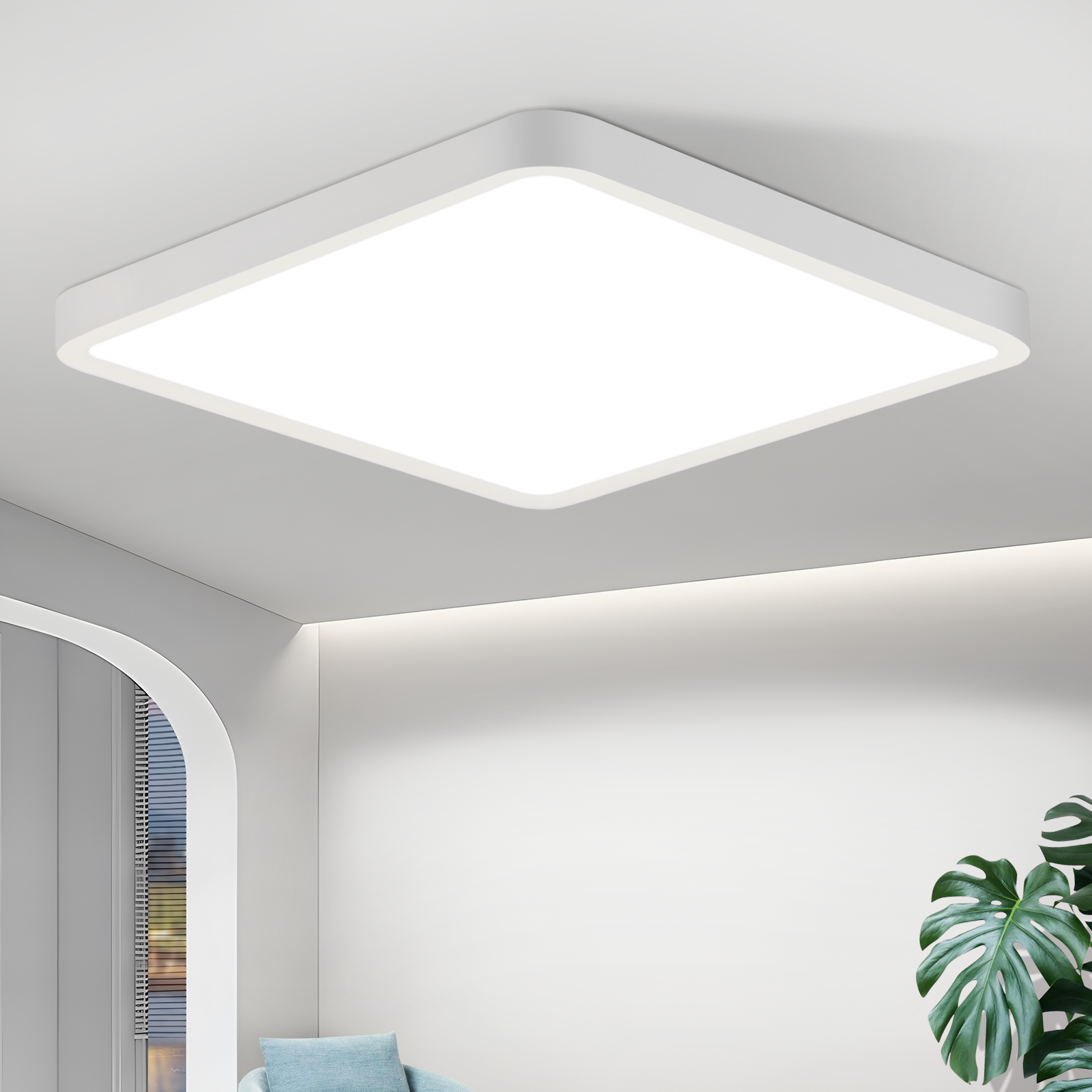 NETTLIFE platt, LED-taklampa, 23 cm, 6500K, 18 W, fyrkantig, för sovrum Vit, integrerad LED, permanent
