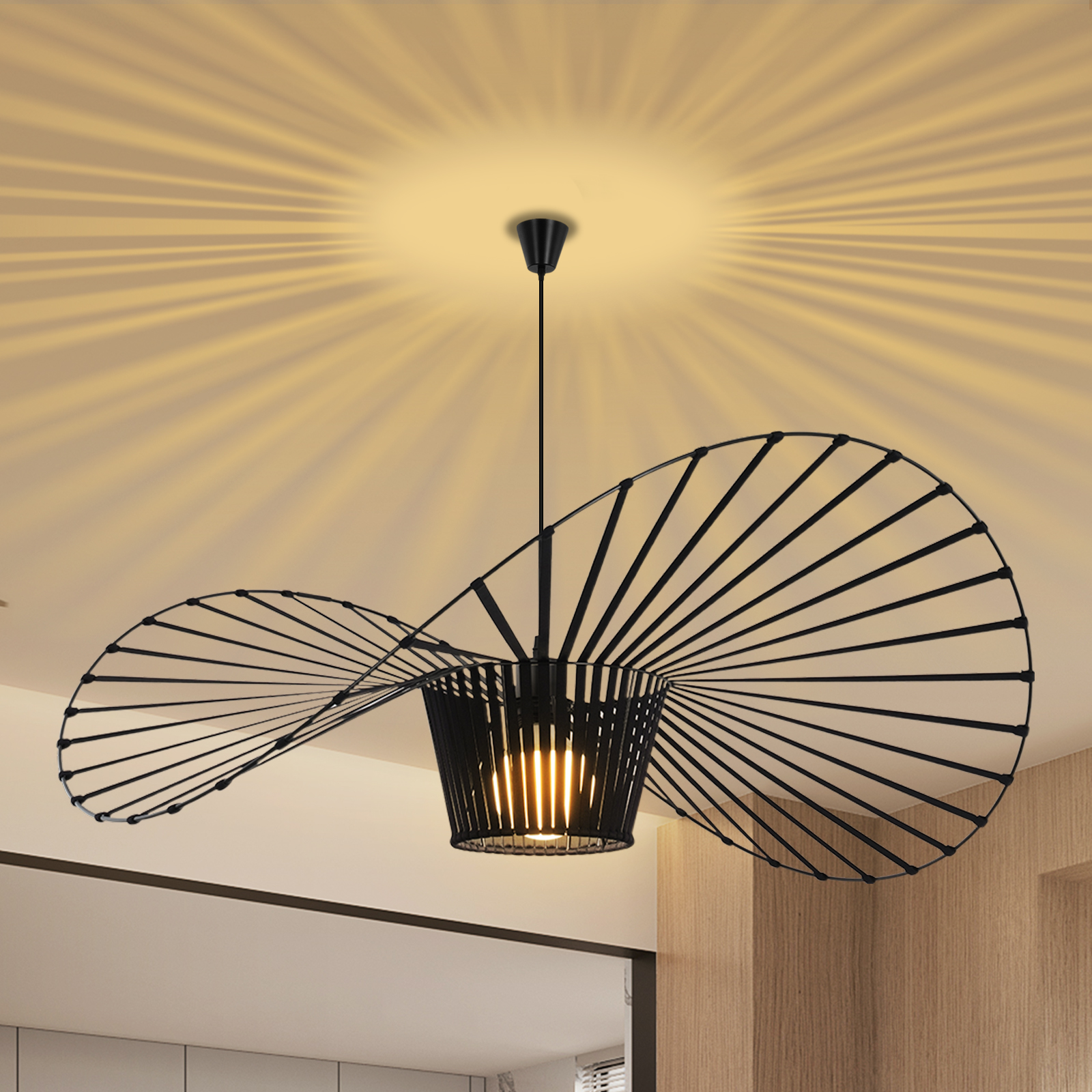 NETTLIFE pendellampa E27, svart modern, designhatt, diameter 140 cm polykarbonat, max. 40 W utan glödlampa