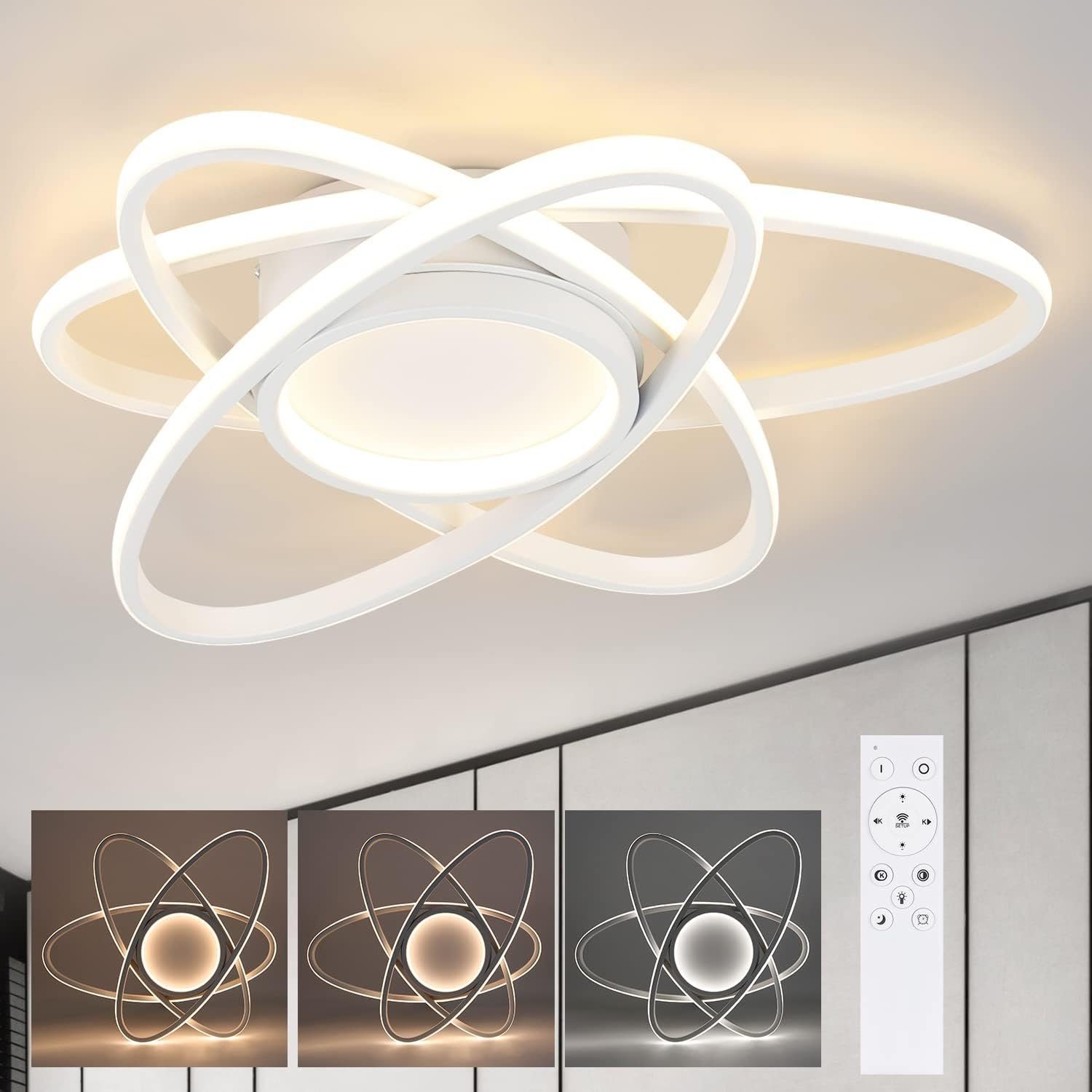 NETTLIFE modern LED-taklampa med fjärrkontroll 77 W dimbar vardagsrumskökslampa för sovrum, kök, hall, kontor