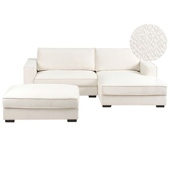 Hörnsoffa RENDERS med fotpall Bouclé Off-White Vänstervänd