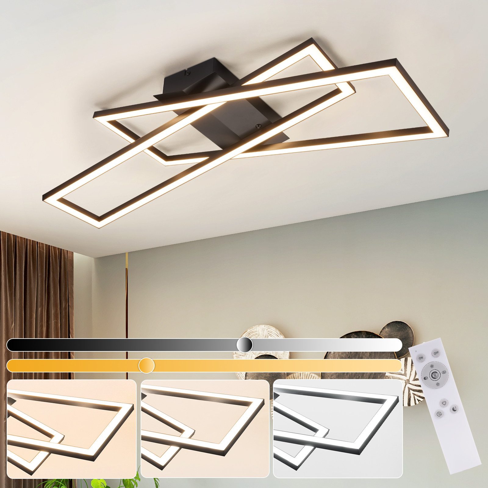 NETTLIFE svart, 36W, dimbar, LED-taklampa, för vardagsrum, kontor, barnrum