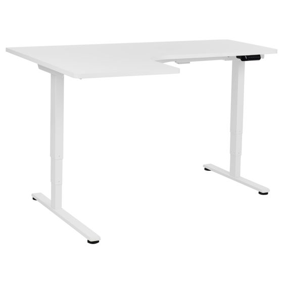 Elektriskt justerbart hörnskrivbord DESTINES 160 cm 109 cm Vit Vänstervänd