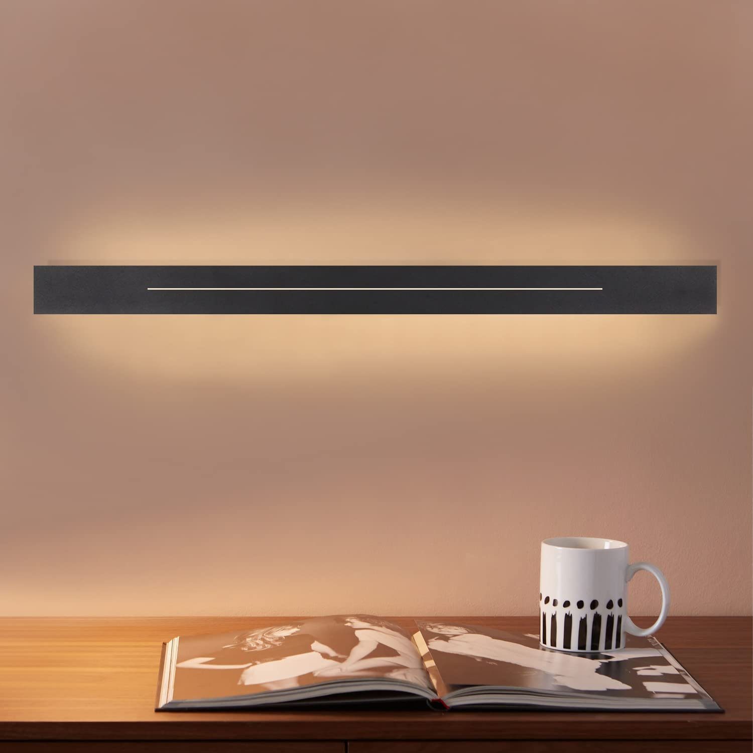 NETTLIFE LED - vägglampa, för inomhusbruk - modern, halllampa, 60 cm, vardagsrumslampa, 20 W, halllampa, för sovrum svart