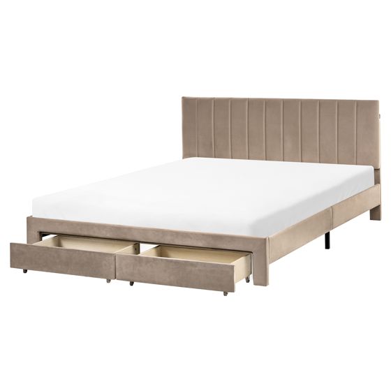 Säng med förvaringslådor LONZAC Sammet Taupe 160 x 200 cm