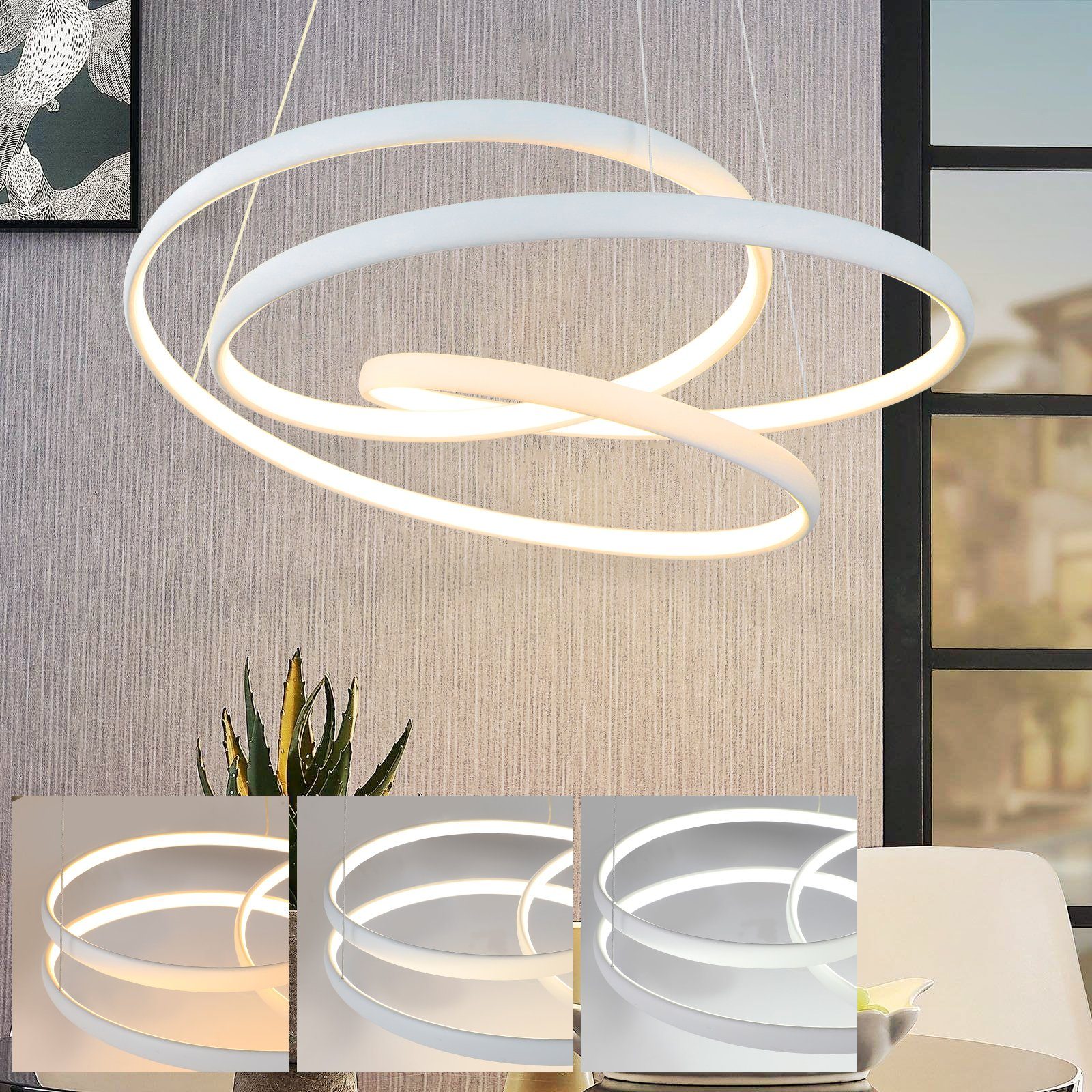 NETTLIFE LED - pendellampa, diameter 50 cm, 55 W, vitt järn, matbord, dimbar, modern