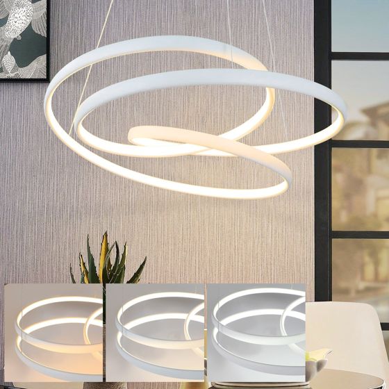 NETTLIFE LED - pendellampa, diameter 50 cm, 55 W, vitt järn, matbord, dimbar, modern