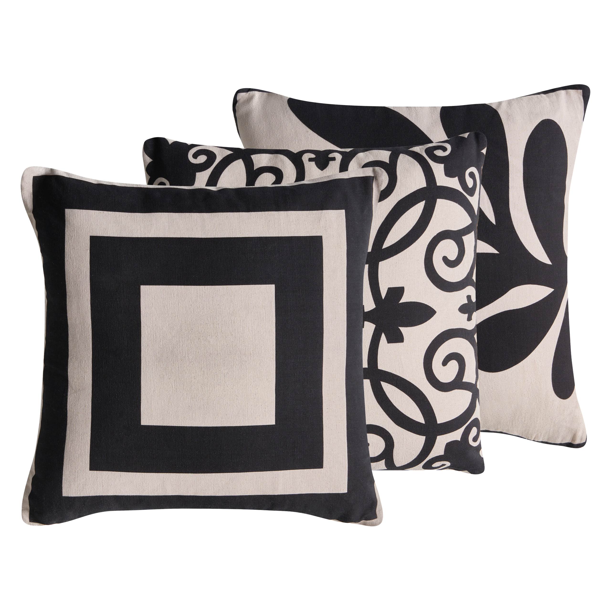 Set med 3 dekorativa kuddar MERBAU 45 x 45 cm Bomull Svart/ Beige Abstrakt tryck