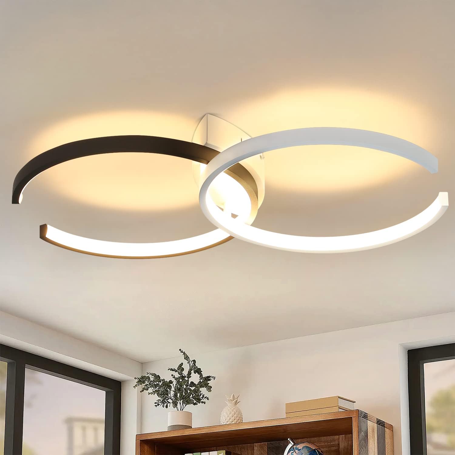 NETTLIFE svartvit LED-taklampa 24W, 54cm, 3000K varmt ljus för vardagsrum, sovrum, kök eller barnrum