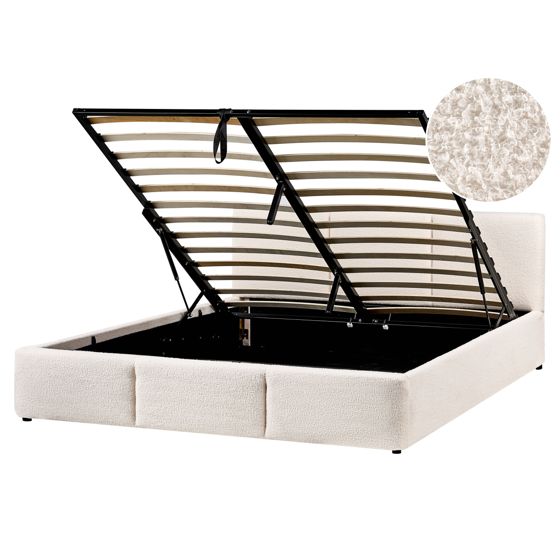 Säng med förvaring BOUSSE Bouclé Off-White 160 x 200 cm