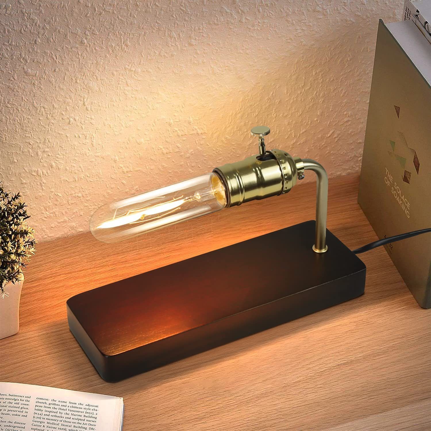 NETTLIFE Vintage, trä, bordslampa - Med strömbrytare, Retro - design, Steampunk, Nattlampa, Antik metall, (Inga glödlampor)