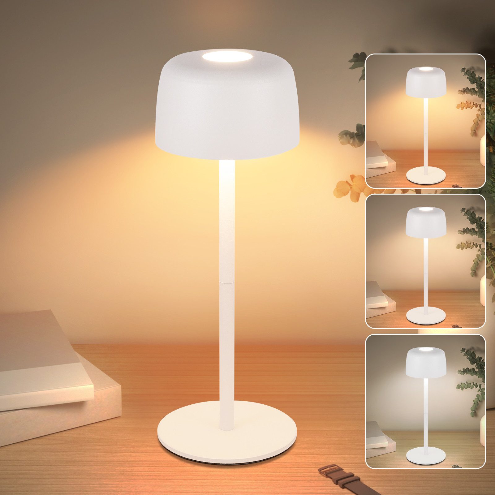 NETTLIFE Trådlös LED-bordslampa, steglös dimning nattlampa med batteri