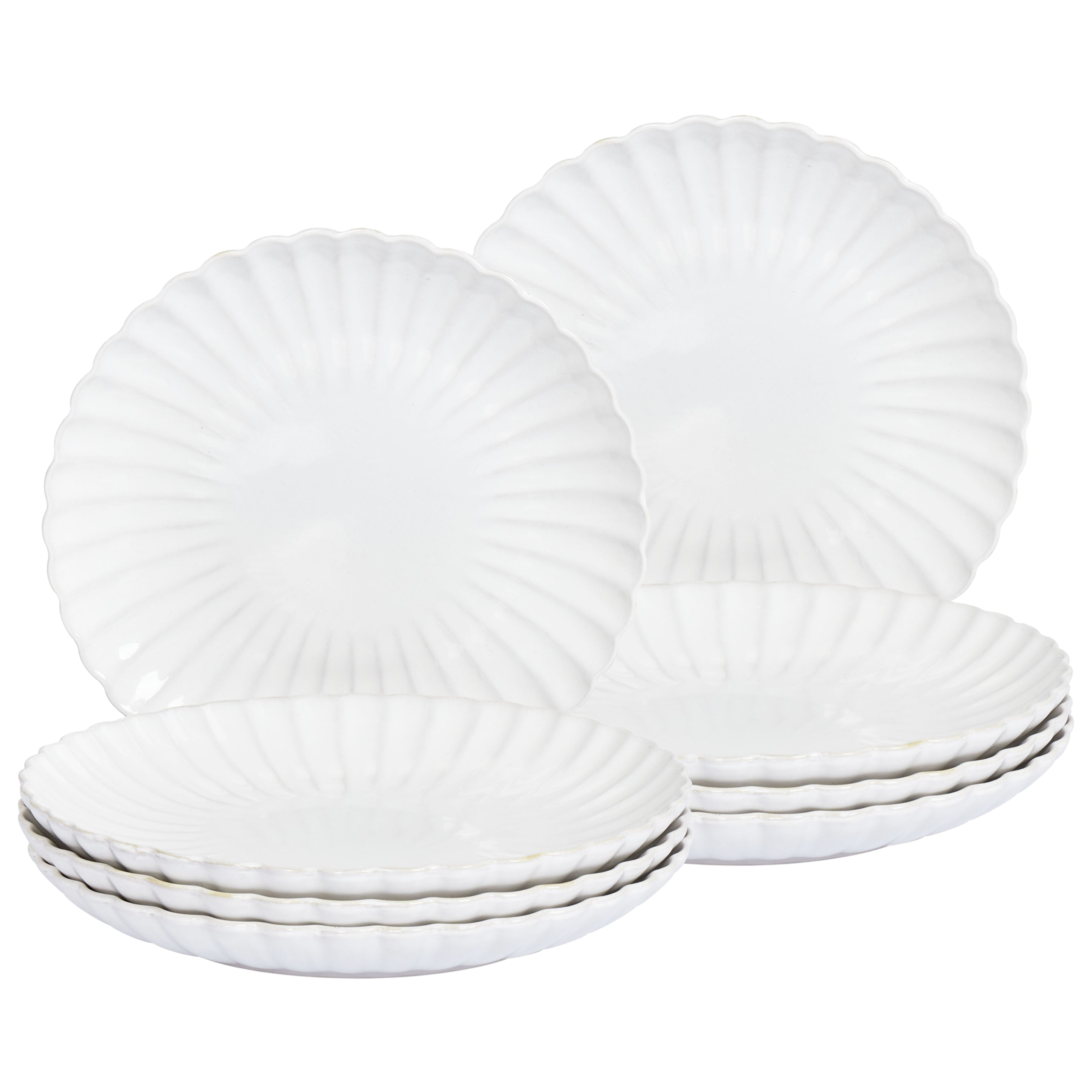 Set med 8 middagstallrikar NETTLE Stengods Off-White 26 cm