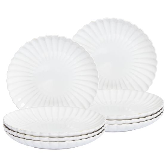 Set med 8 middagstallrikar NETTLE Stengods Off-White 26 cm
